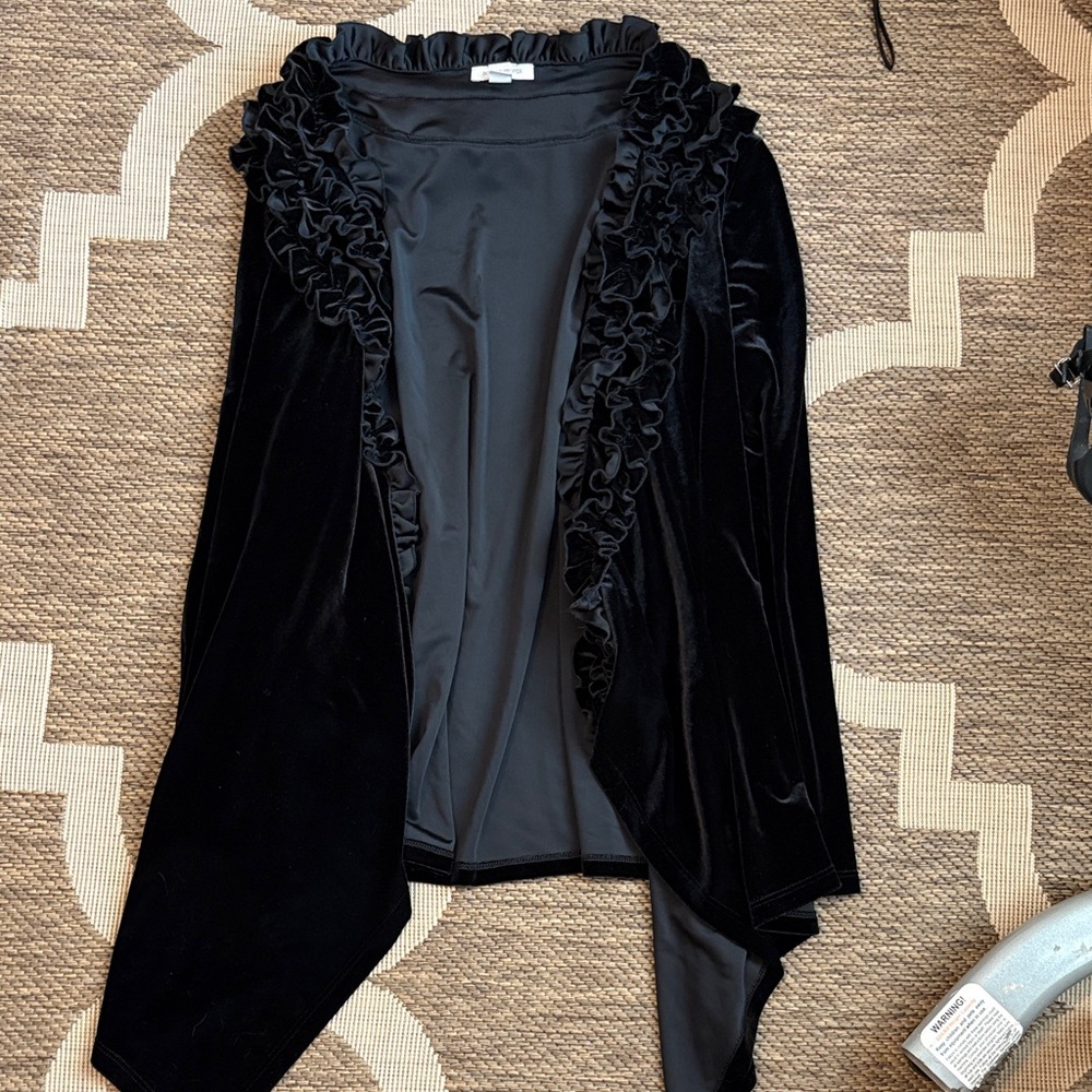 Boston proper Black Velvet Ruffle-Trim Open Cardigan